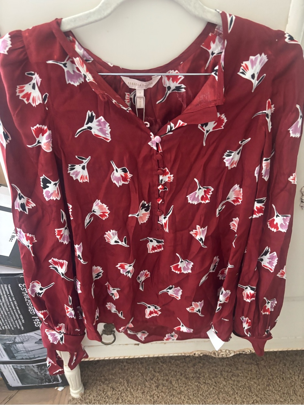 Rebecca Taylor Burgundy Floral Button-Front Blouse